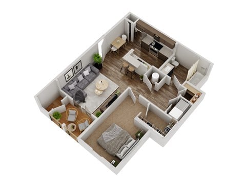 Floor plan for 1 bed, 1 bath, 868 sqft